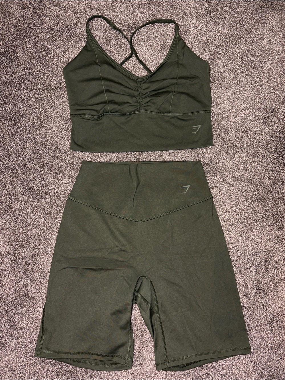 Gymshark Moss Olive Elevate Sports Bra & High-Waist Biker Shorts Set